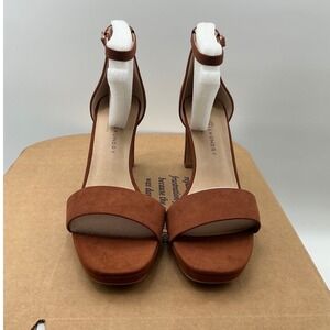 Chinese Laundry Rust Brown‎ Faux Suede Block Heel Ankle Strap Sandals 9.5